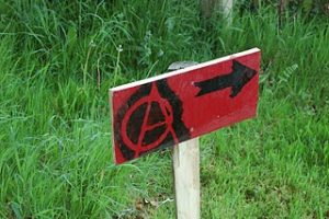 a signpost with a circled A