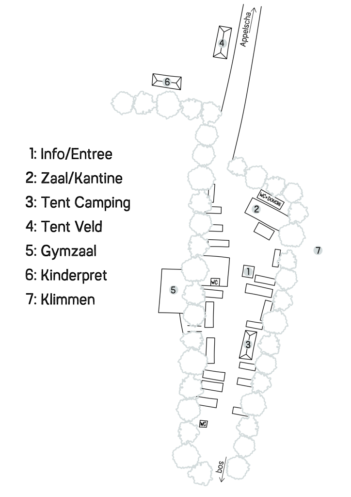 a map of the terrain showing the different tents and workshop rooms